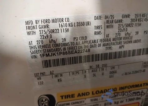 2025 Ford Expedition King Ranch Max z USA, uszkodzony, nr VIN 1FMJK1P88SEA22748